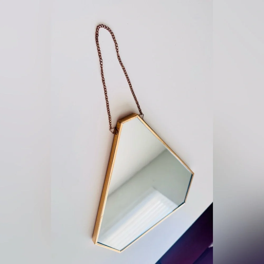 12” Vintage Gold Triangular Wall Mirror Contemporary Minimalist